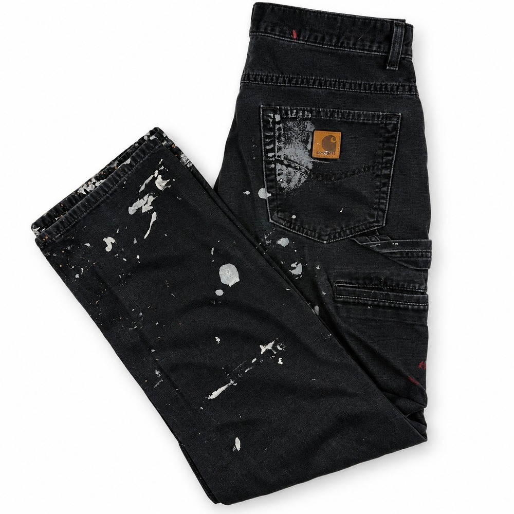 Carhartt Carpenter Pants Mens 28x25 Black Paint Splatter Canvas Work Utility
